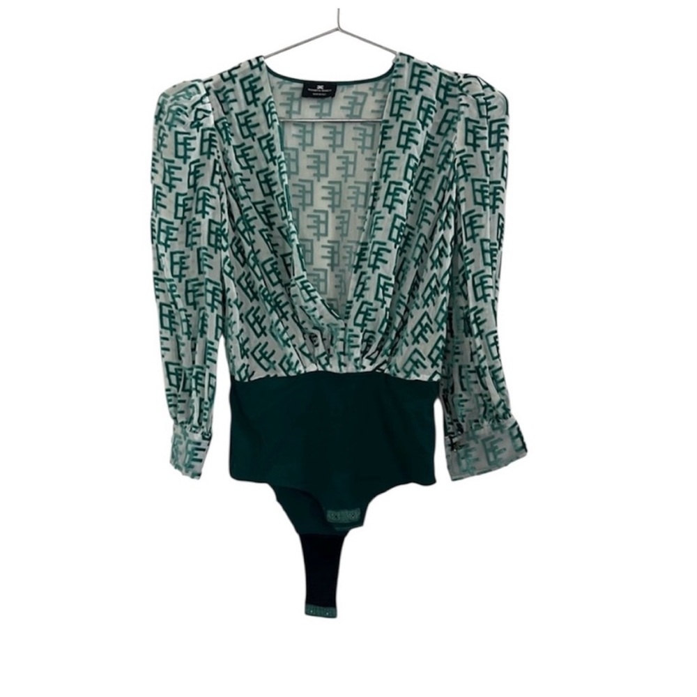 Elisabetta Franchi Chic Green Patterned Bodysuit Top